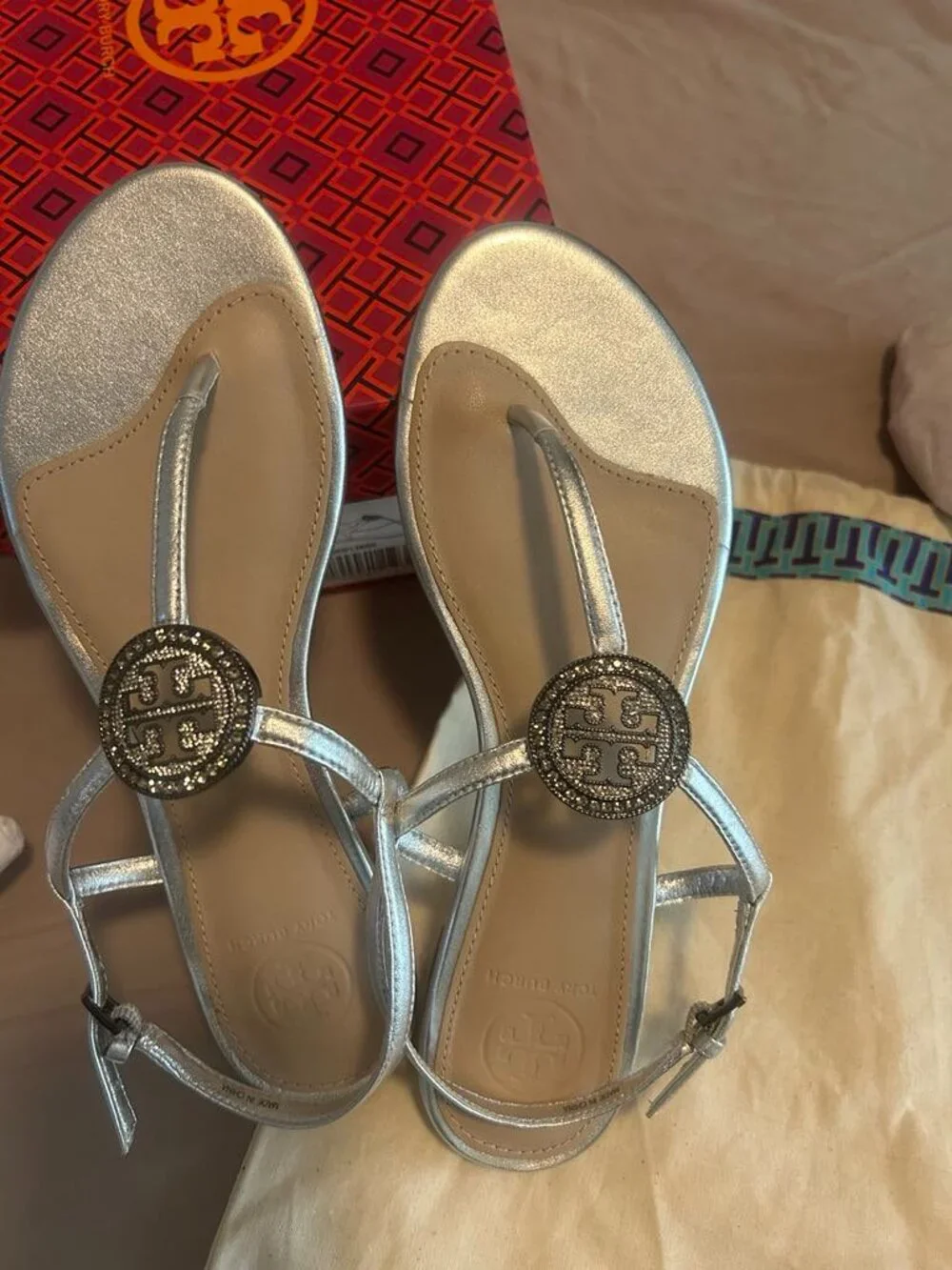Tory Burch Silver Cristal Sandals 6.5